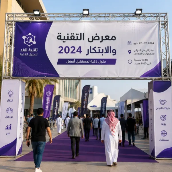 بانر فينيل مع ثقوب معدنية ذهبية وفضية للتعليق بالسعودية