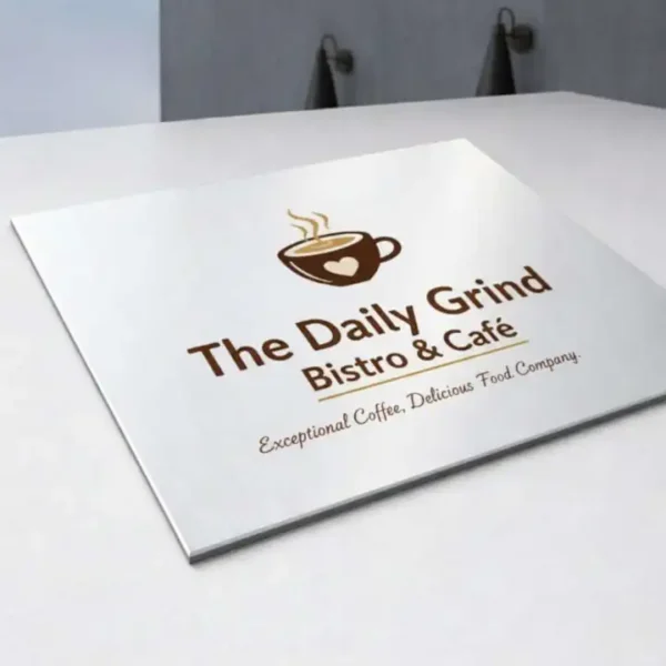 لوحة معدنية أنيقة تحمل شعار مقهى "The Daily Grind Bistro & Café"