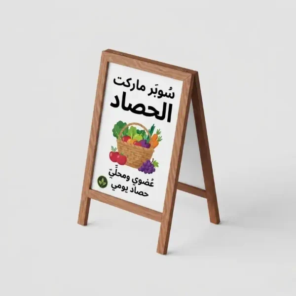 لوحة قابلة للطي تظهر تفاصيل الطباعة على الوجهين في شارع عام