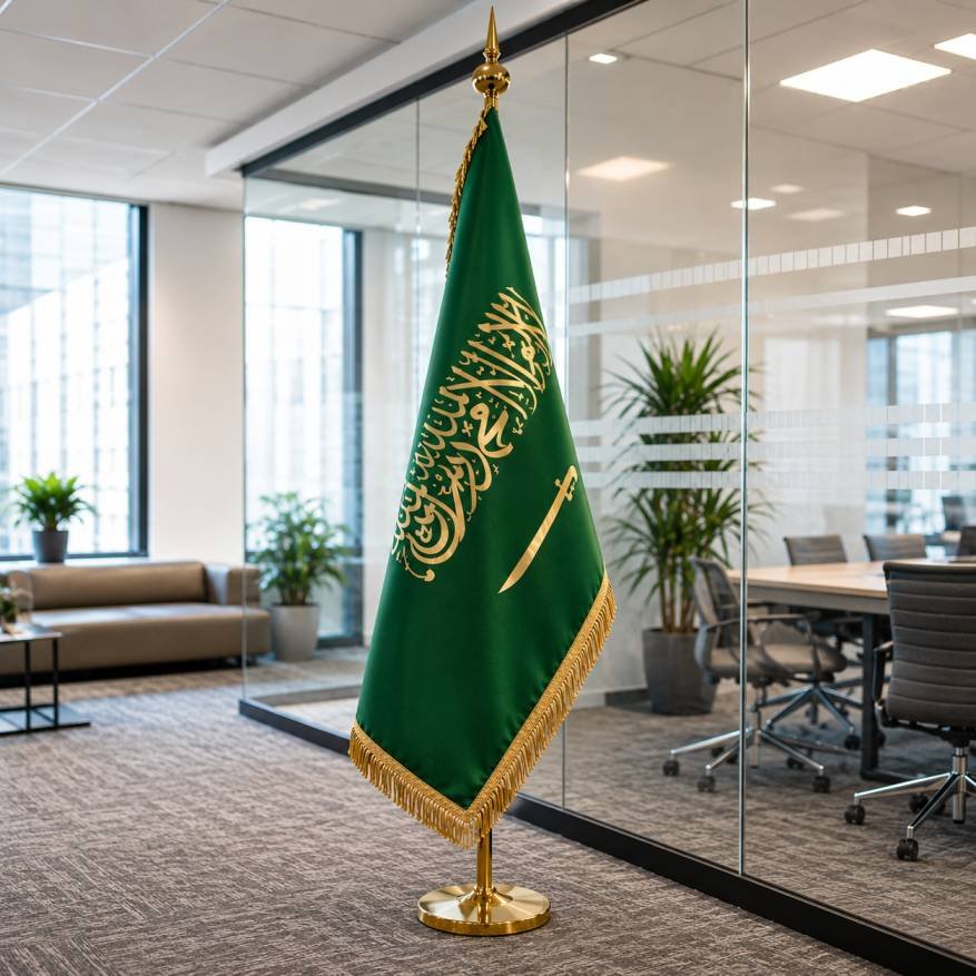 علم السعودية مع سارية داخلي