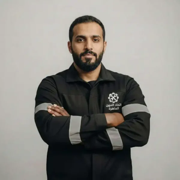 الواجهة الامامية لفيست سيفتي أسود أنيق، يستعرض مساحة الطباعة الخلفية الكبيرة حيث يُطبع شعار الشركة أو اسم الفعالية بشكل عريض وبارز فوق النسيج