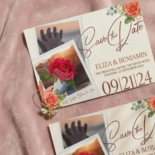 بطاقة دعوة زفاف "Save the Date" بتصميم عصري وأنيق