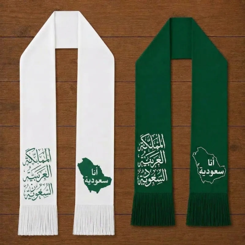 متجر سهل شوب للطباعة اونلاين في السعودية احتفالات-اليوم-الوطني-السعودي-96-ارتداء-أوشحة-الساتان